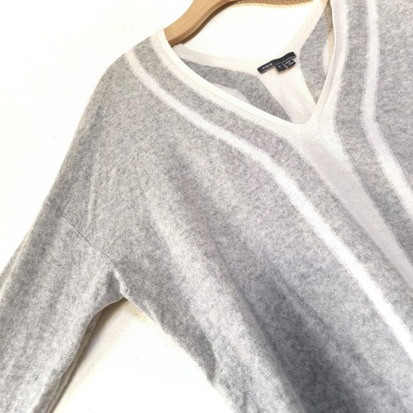 Vince Gray and Cream V-Neck Sweater - Picture 6 of 12